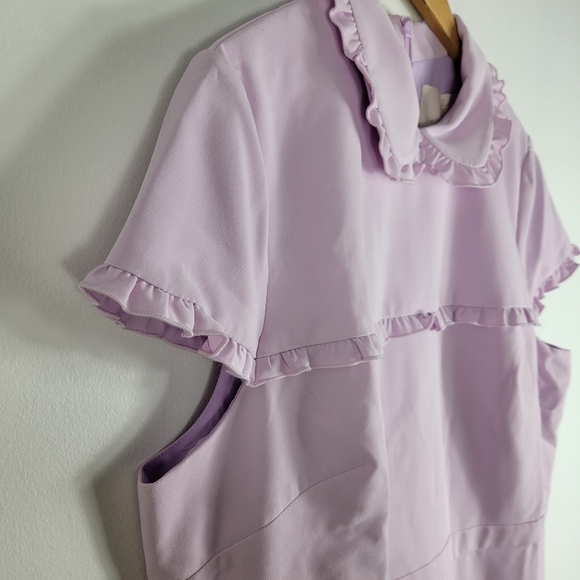 New Gal Meets Glam Emma Ruffle Peter Pan Collar Short Sleeve Sheath Dress Lilac - Picture 5 of 12